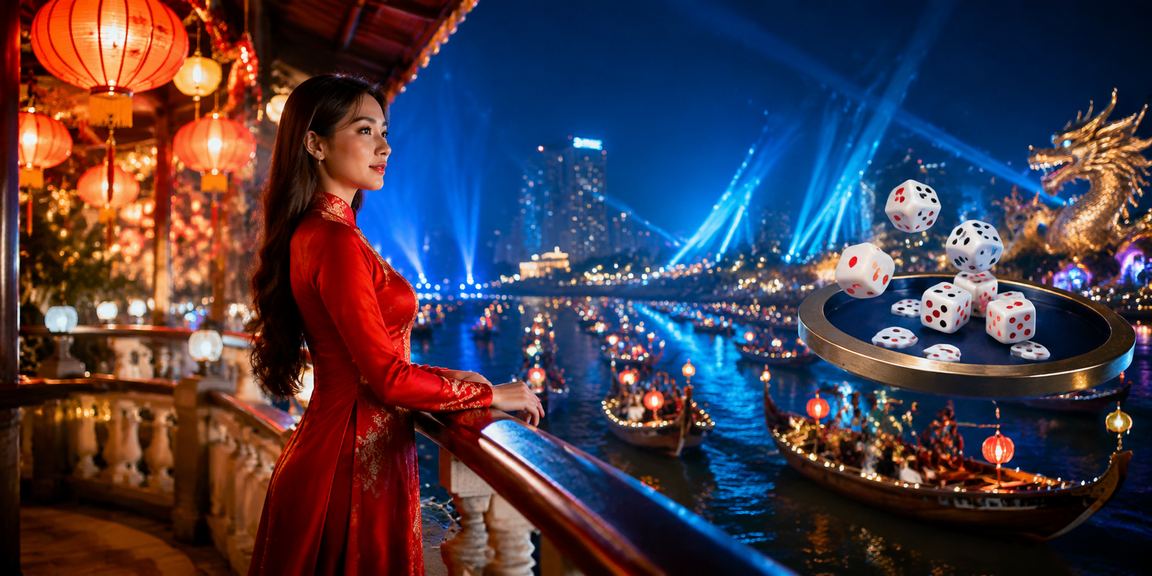 Người chơi tài xỉu tại Ninh Bình với bộ áo dài truyền thống bên bàn xúc xắc